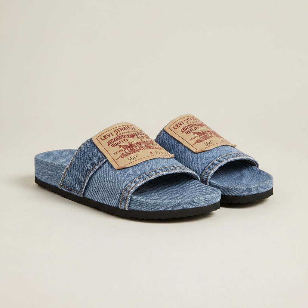 Denim Women's Cool Round Head Flat Slides Blue/Black