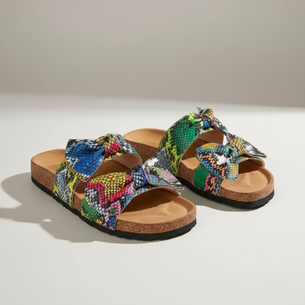 Women Slides 2 Straps Comfy Bow Slide Sandals