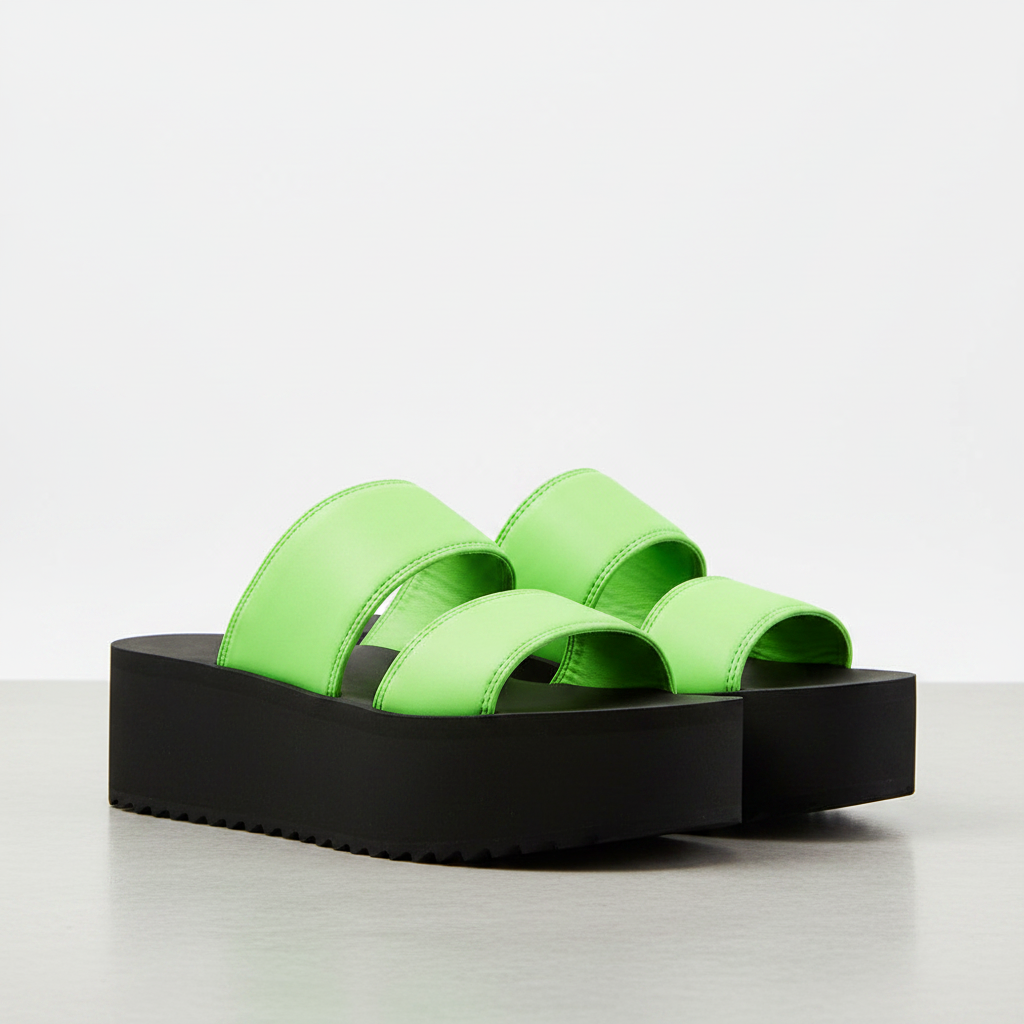 Women's Platform Sandal 2 Band Neon Green